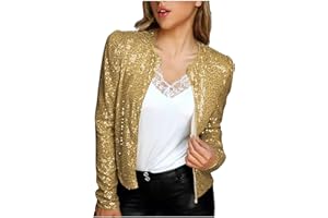 HAOLEI Femmes Paillettes Blazer Casual Sequin Manches Longues Veste Glitter Party Brillant Manteau Rave SurvêTement Doudoune pour SoiréE Cocktail CéRéMonie FêTe Danse Bal Club