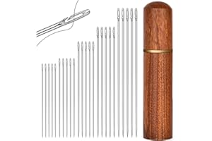 HOTUT 30 Pezzi Aghi per infilare automaticamente,6 Taglie Aghi per Cucire di Grande Occhio Ago da Ricamo con Scatola degli Aghi in Legno, Aghi per Cucire a Mano, per Progetti di Cucito a Mano e Cucito