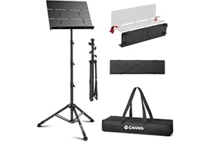CAHAYA Leggio Musicale Pieghevole e Regolabile: Realizzato in Metallo, Stabile, Tre Sezioni Pieghevoli, Facile da Trasportare e Riporre, Altezza 78-170 cm, con Custodia Inclusa, Finitura Nero Opaco