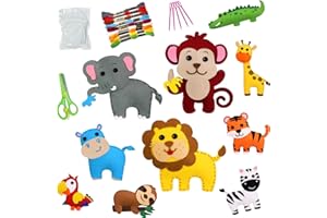 PEPOYO AI Kits de Couture Feutre Animaux de la Forêt Kits d'Artisanat en Feutre avec Autocollants de Tatouage d'Animaux Couture en Feutre Bricolage Jouets Créatifs Cadeau d'Anniversaire pour Garçons Filles