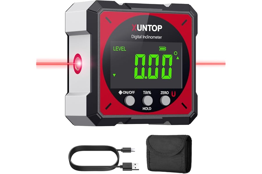 XUNTOP Angle Finder Digital Angle Finder with Laser, 4-Side Strong Magnetic Angle Gauge IP54 Waterproof Inclinometer Level, Craftsman's Choice for Woodworking Renovations