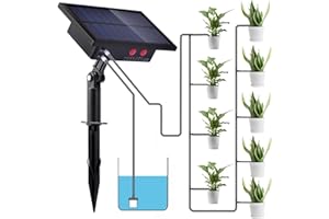 BSEICAL Riego por goteo solar, kit riego por goteo con 10 M manguera, sistema riego automatico con 10 puntas de goteo, autorriego para macetas para jardin, interior, terraza.
