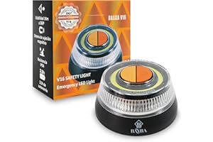 BAYBA Luz de emergencia para coche homologada DGT con base imantada. Baliza V16 homologada DGT para señalización frente a averia. Señal luminosa de aviso visible a 1 km. 1 Unidad