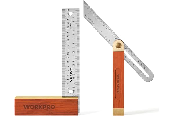 WORKPRO Set med snickeri i 2 delar, prova fyrkantig 200 mm, justerbar glidande avfasning 230 mm, lövträhandtag rostfritt stål