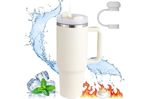 YIJIUBA Kubek termiczny ze słomką, 1183 ml, kubek do kawy na wynos, kubek termiczny z pokrywką, uchwytem i słomką do zimnych gorących napojów, przenośny kubek izolacyjny ze stali nierdzewnej, kubek