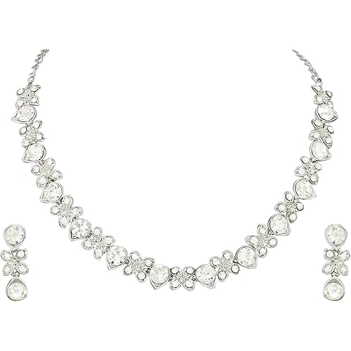 Atasi International Princess Style AD Crystals/Stones Necklace with Earrings Jewellery Set for Women/Girls - Wedding Jewelry/Party & Festival Accessories