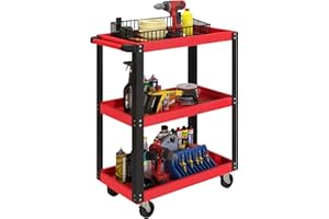 ‎HOMCOM HOMCOM Werkstattwagen mit 3 Etagen, Werkzeugwagen leer, Transportwagen mit seitlicher Griff, 4 Rollen, bis 120 kg Tragkraft, Metall, 70,5 x 35 x 82,5 cm, Rot