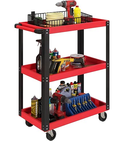 Carrello Portautensili Officina Carrello Portautensili 3 Ripiani JS-19 Con 4 Ruote - Per Officina E Garage Mobile Attrezzi Js-19 - Foto 4