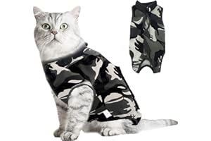 Hipet Cat Surgery Recovery Suit for Abdominal Wounds or Skin Diseases,Substitute E-Collar & Cone,Cat Onesie Anti Licking Pet Surgical Recovery Vest Shirt (M, Camouflage)