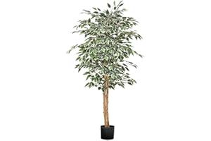VEVOR 150 cm Albero di Ficus Artificiale con Vaso Nero, Albero Finto Alto con Tronco in Legno Naturale e Foglie e Frutti Verdi Realistici, Pianta Artificiale da Interno per Casa, Ufficio, Soggiorno