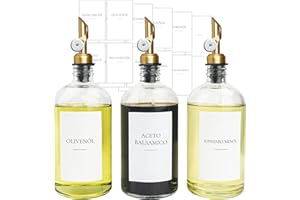 Ezebesta 3 x Ölspender mit Etiketten 480 ml Glasflaschen Goldene Pumpen Glas Ölflasche Set mit Ausgießer