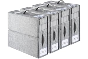 Youyijia 4-Pack Bed Sheet Organizers with Handles & Windows Foldable Linen Storage Box for Queen/King Sheets Duvet Covers Blankets & Towels Space-Saving Closet Organizer Grey (3)