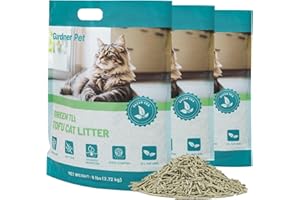 Gardner Pet Natürliche Tofu Katzenstreu 8.1 kg, Katzenstreu mit Grüntee-Extrakt, Staubfrei und schnell klumpend, Geruchskontrolle, spült in der Toilette für Haushalte mit Mehreren Katzen, 2.7 kg x 3