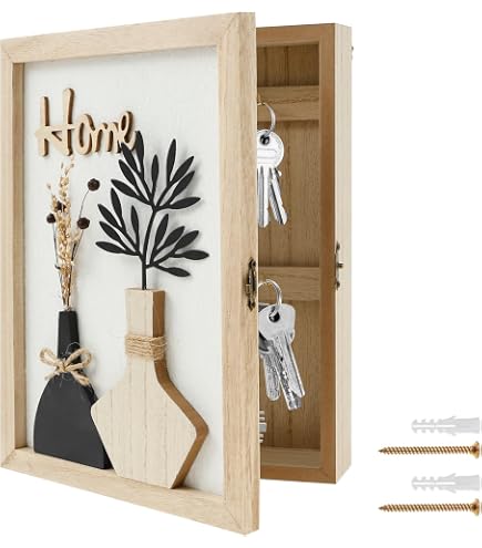 Armoire à Clés DEQORI Blanche 30x30cm Marbre - Boîte à Clés Magnétique Avec 50 Crochets + 2 Aimants