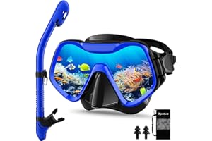 Gafas de Buceo,Tonfarb Gafas y Tubo de Dry Snorkel Set para Adulto, Panorámico de 180° Anti-Fugas Anti-Vaho Gafas y Mascara de Buceo de Cristal Templado y Dry Top Snorkel para Hombres y Mujeres