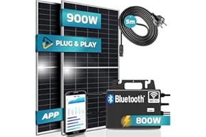 SUNNIVA® 900W Balkonkraftwerk 800W komplett Steckdose - TSUN 800W Wechselrichter - PV Solaranlage Komplettset - 2x 450W Silver Frame Solarmodule - inkl. 5m Kabel - Bluetooth WIFI
