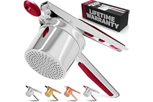 PRIORITY CHEF PriorityChef Large 15oz Potato Ricer, Heavy Duty Stainless Steel Potato Masher and Ricer Kitchen Tool, Press and Mash Kitchen Gadget For Perfect Mashed Potatoes - Everytime, Red