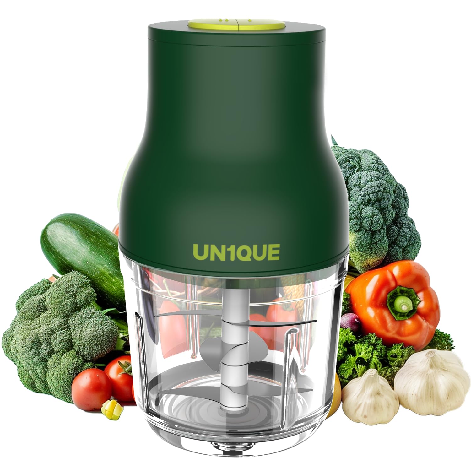 UN1QUE Automatic Electric Chopper for Kitchen | Two Speed Mode | Stainless Steel Blades | One Touch Cutter for Onion Vegetables Garlic Ginger Meat Fruits (600ML | Wired)
