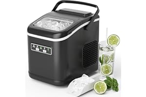 LIFERUN Machine à Glaçons, 12kg en 24h, 9 Glaçons en 6 Minutes, 2 Tailles de Glaçons, Machine à Glaçons Autonettoyante, avec Poignée de Transport et Cuillère, pour la Maison/Cuisine/Camping/Bar