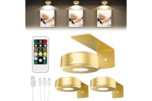 Lightbiz 3 Pack Wireless Picture Light for Wall，Rechargeable Painting Lights, Magnetic Wall Light, Remote, Dimmable 3 Colors, Timer, Battery Powered Art Lights for Paintings - Gold