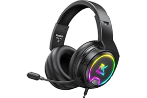 KRYSENIX PG4 Wired Gaming Headset for PC, PS5, PS4, Switch, 3.5mm Gaming Headphones with Noise-Cancelling Mic, Surround Sound, Gaming Headset with LED Lights, Ergonomic Comfort, Ink Black