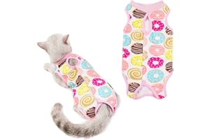 HACRAHO Traje de recuperación para gatos, traje de recuperación de cirugía de heridas de gato de 1 pieza para gatos y perros, donuts, circunferencia del pecho 13.39"