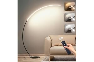 AANYHOH Lampa podłogowa LED do salonu ze ściemnianą lampą łukową, 25W nowoczesna lampa podłogowa z pilotem, 3 temperatury barwowe i funkcja pamięci, lampy podłogowe, czarna lampa do czytania na sofę, H:170cm