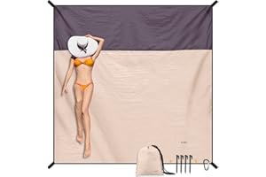 SKYREH Stranddecke Sandfrei super groß 220x200 cm, Picknickdecke Sanddicht Wasserdicht, Leicht Weiches Bequemes Langlebiges Material, breite Streifen, Strandmatte, Strandtuch (Champagner-Gold)