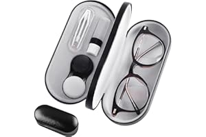 CNZON The 2 in 1 Double-Sided Portable Contact Lens case and Glasses case Features a Dual-use Design with a Built-in Mirror, tweezer, and Contact Solution Bottle, Leak-Proof for Travel.