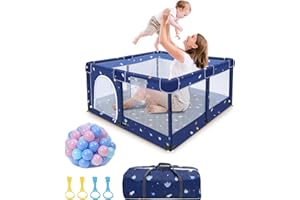 Kidsgigglz Laufstall Baby, Baby laufgitter 150x180x66cm mit Bällen, Oxford Gewebe Schutzgitter Kinder Playpen Kinderzaun mit Tragetasche, Stabile Gitter Laufstall-Atmungsaktivem Netz, Cartoon-Modell