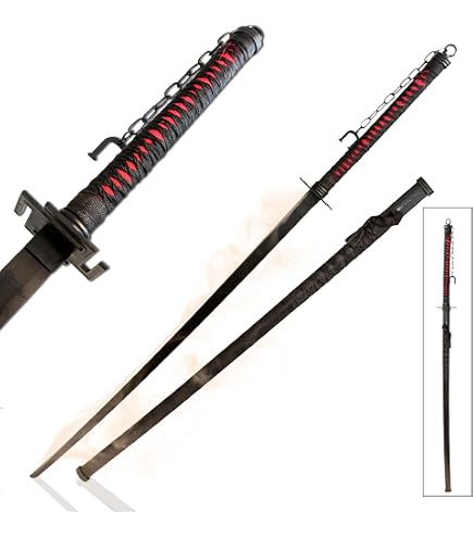 Jean Fuentes Katana Miruku – Schwarz, Kohlenstoffstahl-Klinge 70 Cm, Scharfe Kampfkunst-Waffe, Beidhändig