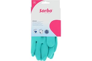Sorbo Latexfria hushållshandskar – storlek M – 1 par – av nitril – antiallergisk, återanvändbar och slitstark – extra långt skaft – halkfri – lämplig för rengöring och sköljning
