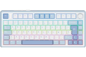 EPOMAKER Aula F75 ISO-ES Teclado Mecánico Español con Perilla, Teclado Inalámbrico Gaming, BT/2.4G/USB, Gasket Cremoso, Retroiluminación RGB, Hot-Swap, 75%, PBT Keycap (Azul Sal Marina)