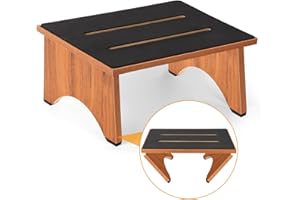 RAYLOVE Sgabello pieghevole in legno per adulti e anziani con cuscinetto in gomma antiscivolo, supporto portatile per il bagno, la cucina, il comodino e molto altro ancora (noce, 6,9 IN)