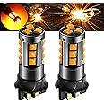 HONLEEX Error Free PW24W LED Bulb White,AC/DC 9-30V 1200LM PWY24W 12181NA 12174 12182 LED DRL Daytime Running Parking Light Turn Signal Light for Cars.2-Pack. (Amber)