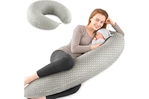 Ezvsevuo Cojin Lactancia Bebe y Almohada Embarazada para Dormir XXL - Cojín de Lactancia Embarazo - Almohada Lactancia para Dormir y Alimentar con Funda de 100% Algodón Extraíble y Lavable - Gris