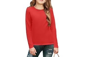 Arshiner Camiseta de Manga Larga para Niñas Cuello Redondo Forro Polar Interior Color Liso Sudadera Térmica Básica para Niños Sudadera Térmica Informal de Corte Ajustado 5-12 Años