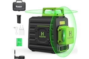 Huepar Niveau Laser Vert à 2 x 360 avec Batterie Li-ion Rechargeable, Laser Level Auto-nivellement avec Port de Charge de Type-C et Étui de Transport à Coque Rigide Inclus - B02CG
