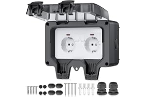 EYPINS Wodoodporne gniazdo zewnętrzne IP66, 2 gangi gniazdko ścienne, do ogrodu, garażu, basenu, czarnego