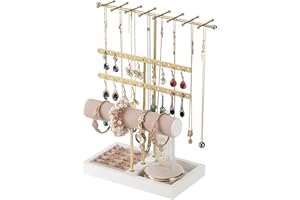 Rubessia SchmuckstäNder, Schmuck Organizers mit Ringbasis, Schmuckhalter, Schmuckaufbewahrung mit 38 Löcher Ohrringhalter, KettenstäNder, für Ringe, UhrenstäNder, Armbandhalter (B)