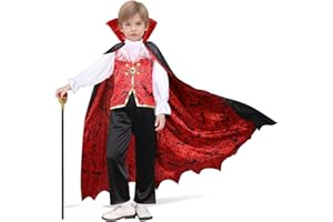WIKITOT Vampire Costume Kids, Halloween Costumes with Vampire Cape for Boys Aged 3-12 Years Old, Fancy Dress for Kids & Toddlers Role Play Toys Gifts
