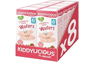 Kiddylicious Wafers Fraise I Dès 6 Mois I Sans Gluten & Sans Lait I 8 Packs de 16g (4 Sachets de 4g) | 128g