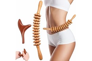 OMZSXK Faszienrolle Holz & Trigger Set,Faszienstab holz+Massagestäbchen Triggerpunkt,Massage Roller mit Griff,Rücken Massagegeräte,Handmassager Massagehilfe,Holz Therapie Massage Tool