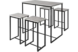 SoBuy OGT15-HG, Bar Set-1 Bar Table and 4 Stools, Home Kitchen Breakfast Bar Set Furniture Dining Set, Black and Grey