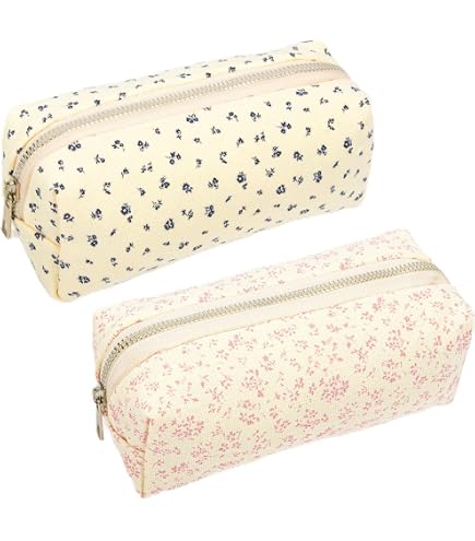 2er Set Blütenmuster Federmäppchen – Niedliches Aesthetic Pencil Case Für Mädchen, Kosmetiktasche