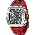 TSAR BOMBA Watches For Men - Chronograph Japanese Movement Sapphire Glass - 50M Waterproof Men's Watch - Square Tonneau Wrist Watches Silicone Band Luminous Calendar Luxury Gifts for Men