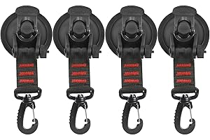 MEDILOE 4 PCS Heavy Duty Suction Cup Anchor with 360°Rotating Hook, Car Side Awning Suction Cup Attachment Suitable for Car Tents Hold Up to 22 lbs /10kg (17cm x 6.5cm, Black)