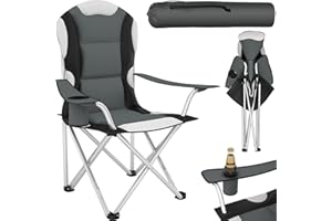 TecTake® Sedia da Campeggio Pieghevole, Comoda Imbottitura, Sedia Relax con Tessuto a Rete per Ventilazione, Bracciolo con Porta Bevande Incorporato, Pratica Borsa Inclusa