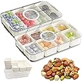 2pcs Divided Serving Tray with Lid, Food Storage Container Stackable Vegetable Fruit Organizer Bins for Refrigerator 8 Compartment Tray Snackle Box Charcuterie Container with 4 Drain Basket Time Scale