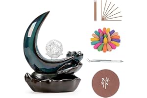 AouiSton Porta Incienso de Reflujo, Porta Incienso Cascada, Quemador de Incienso de reflujo, Quemador Incienso Cascada, con 50 Conos de Incienso + 30 Varillas de Incienso, para Hogar y Oficina